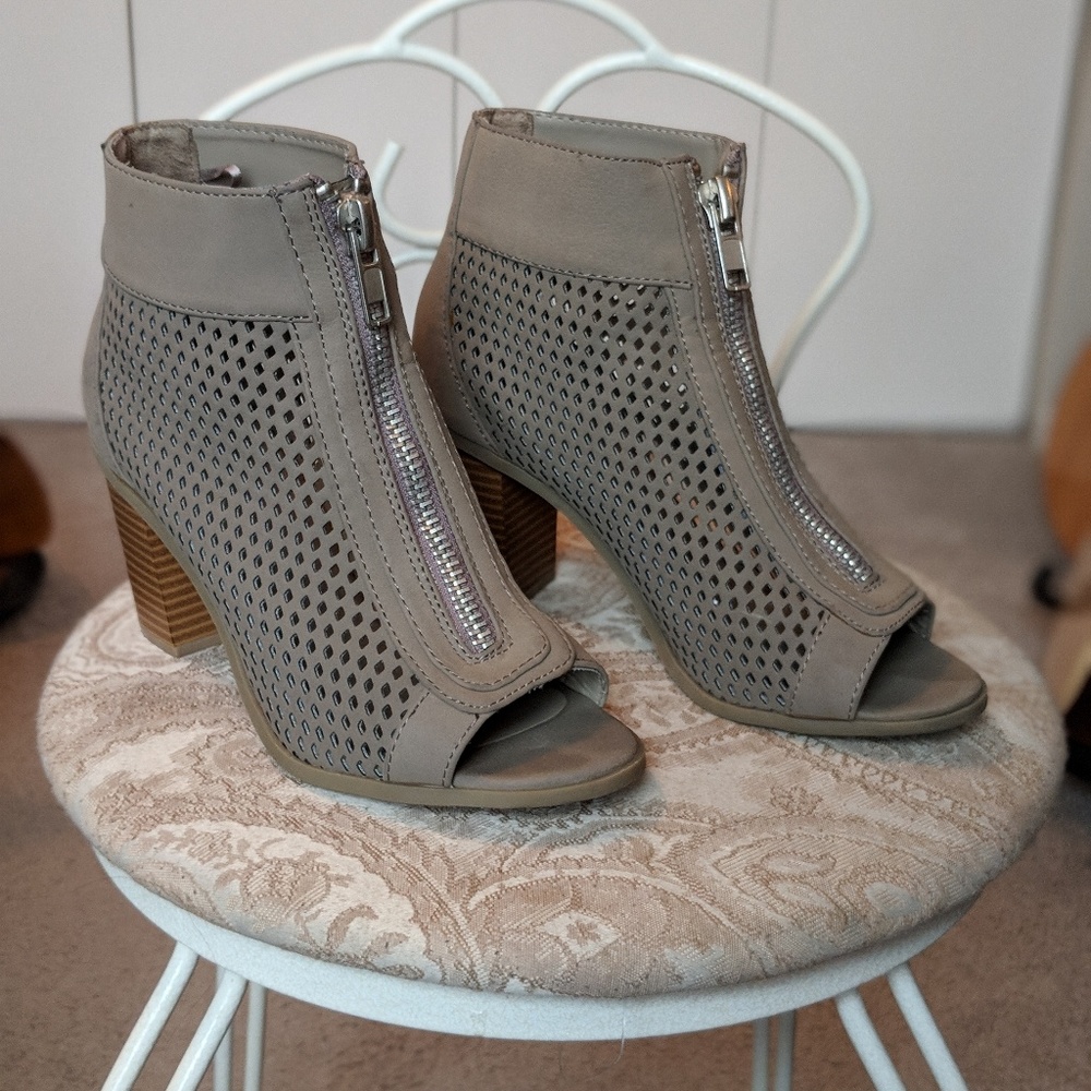 Taupe open toe booties